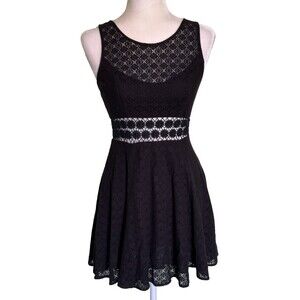 Free People Women's Black Lace Fit & Flare Romantic Goth Coquette Dress Size 0